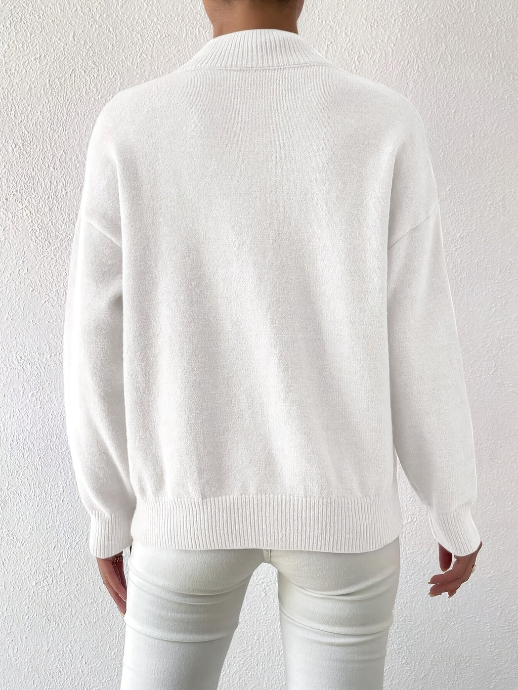 Women's relaxed mock neck sweater with dropped shoulders and ribbed cuffs - view 23