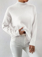 Women's relaxed mock neck sweater with dropped shoulders and ribbed cuffs - view 25