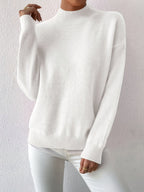 Women's relaxed mock neck sweater with dropped shoulders and ribbed cuffs - view 26