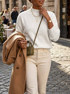 Women's relaxed mock neck sweater with dropped shoulders and ribbed cuffs - view 27