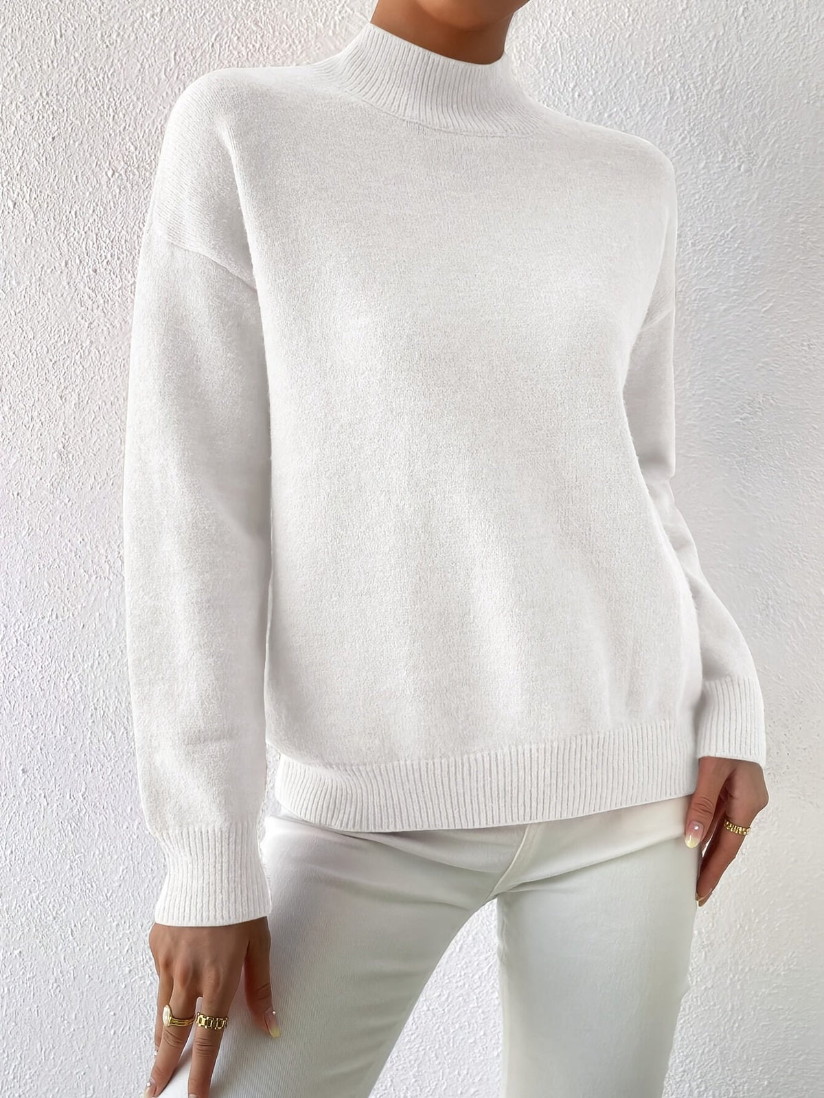 Women's relaxed mock neck sweater with dropped shoulders and ribbed cuffs - view 28