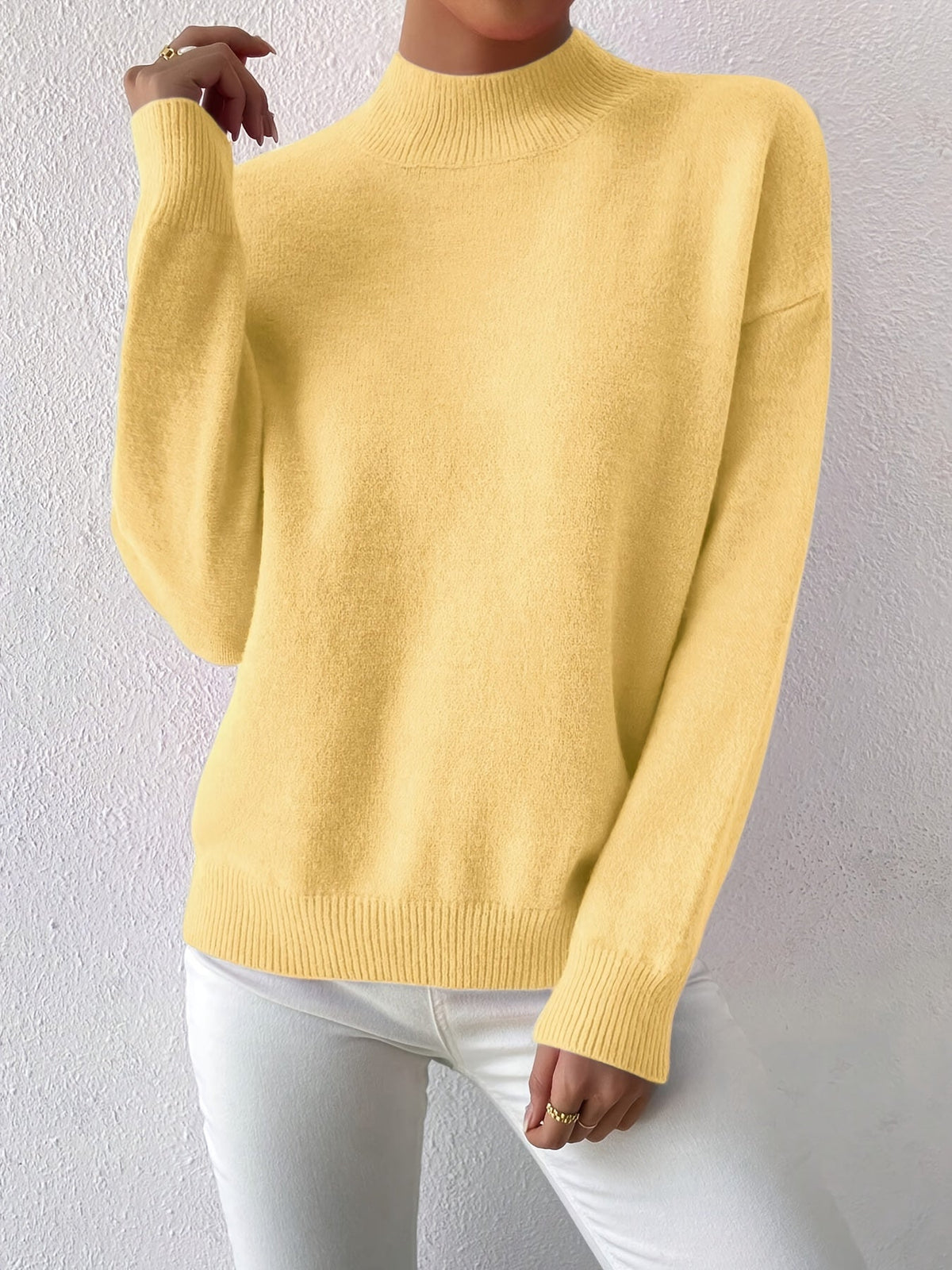 Women's relaxed mock neck sweater with dropped shoulders and ribbed cuffs - view 34
