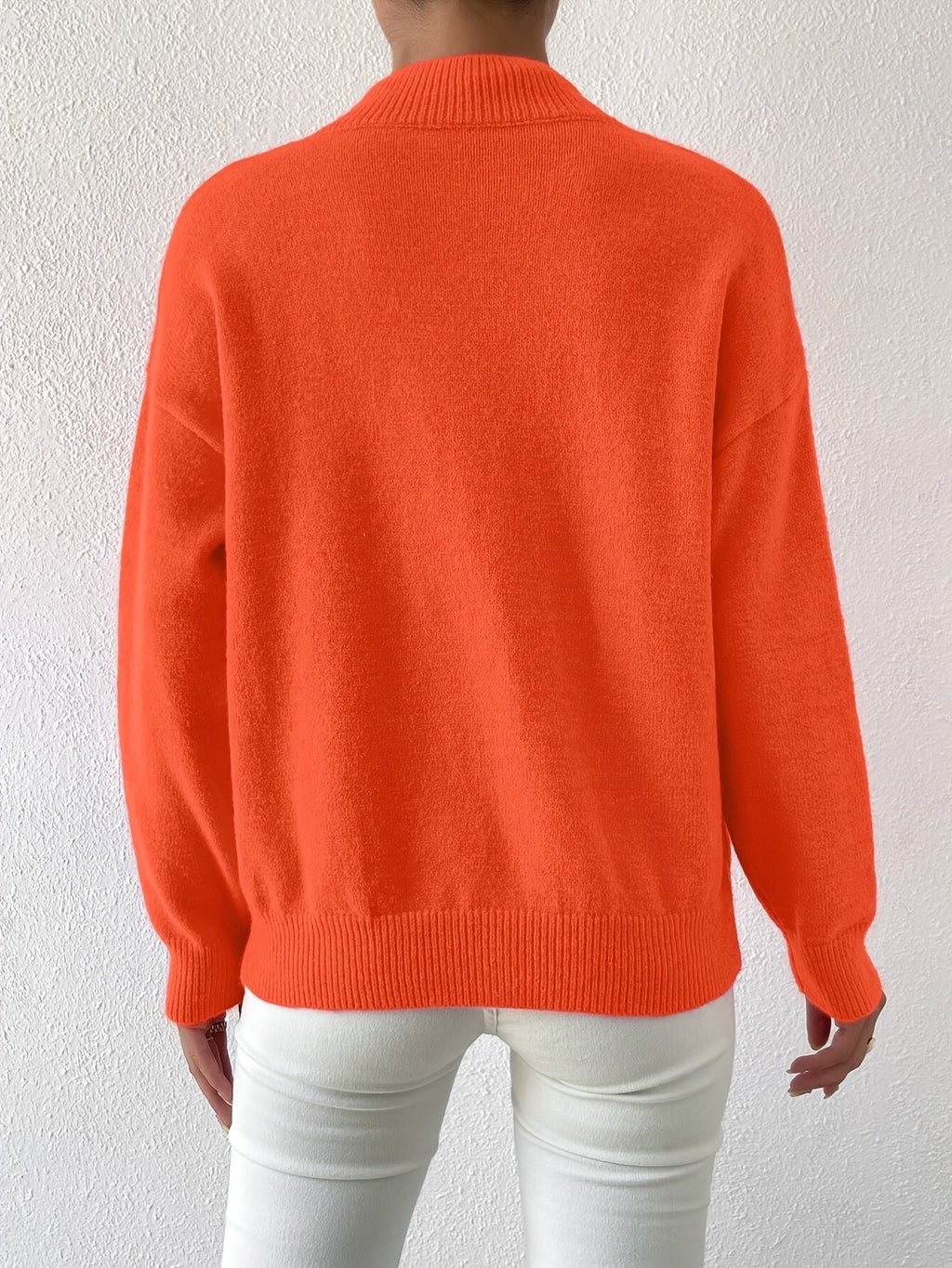 Women's relaxed mock neck sweater with dropped shoulders and ribbed cuffs - view 39