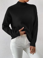 Women's relaxed mock neck sweater with dropped shoulders and ribbed cuffs - view 4