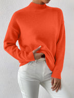 Women's relaxed mock neck sweater with dropped shoulders and ribbed cuffs - view 41