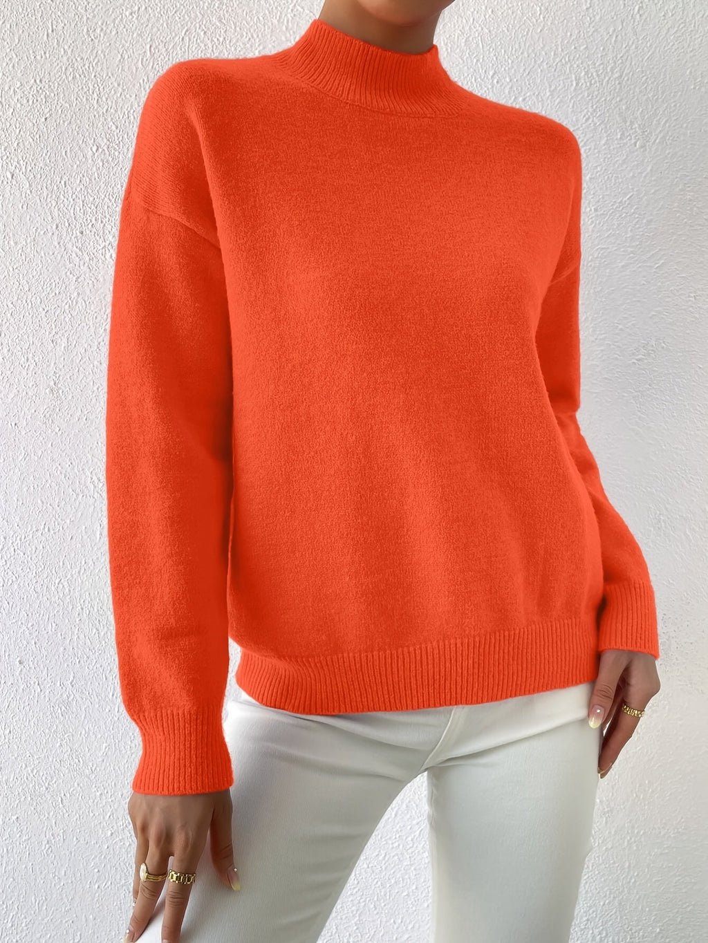 Women's relaxed mock neck sweater with dropped shoulders and ribbed cuffs - view 42