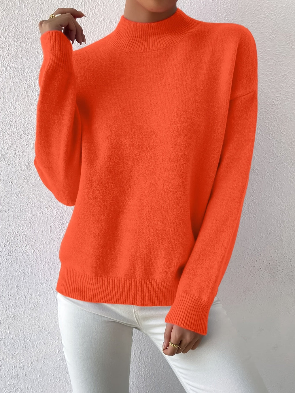 Women's relaxed mock neck sweater with dropped shoulders and ribbed cuffs - view 43