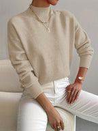 Women's relaxed mock neck sweater with dropped shoulders and ribbed cuffs - view 8