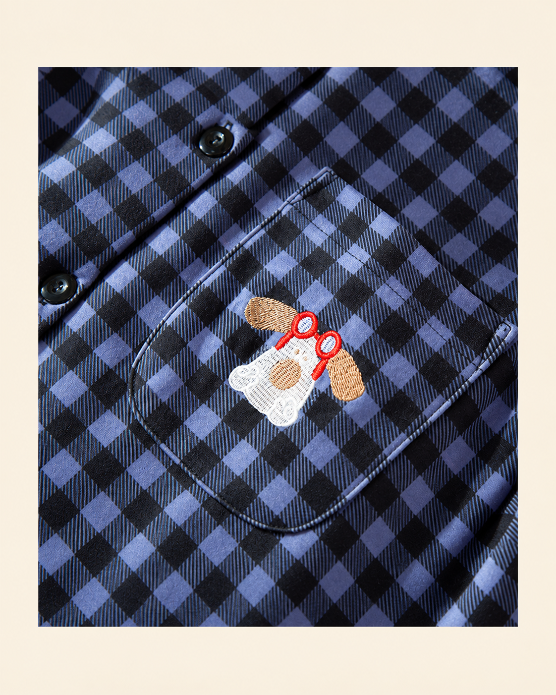 Ellis blue and black plaid matching pajama set with embroidered dog pocket - view 10