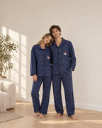Ellis blue and black plaid matching pajama set with embroidered dog pocket - view 2
