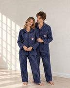 Ellis blue and black plaid matching pajama set with embroidered dog pocket - view 3