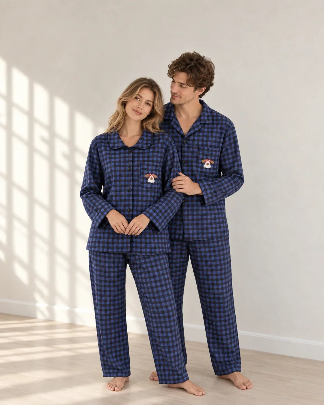 Ellis blue and black plaid matching pajama set with embroidered dog pocket - view 3