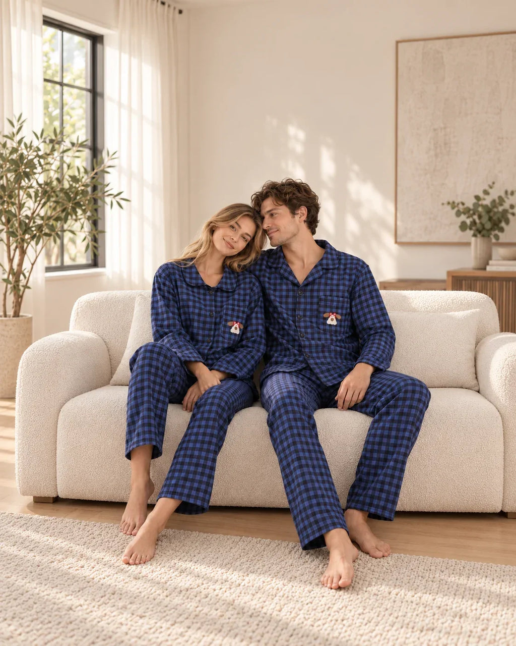 Ellis blue and black plaid matching pajama set with embroidered dog pocket - view 4