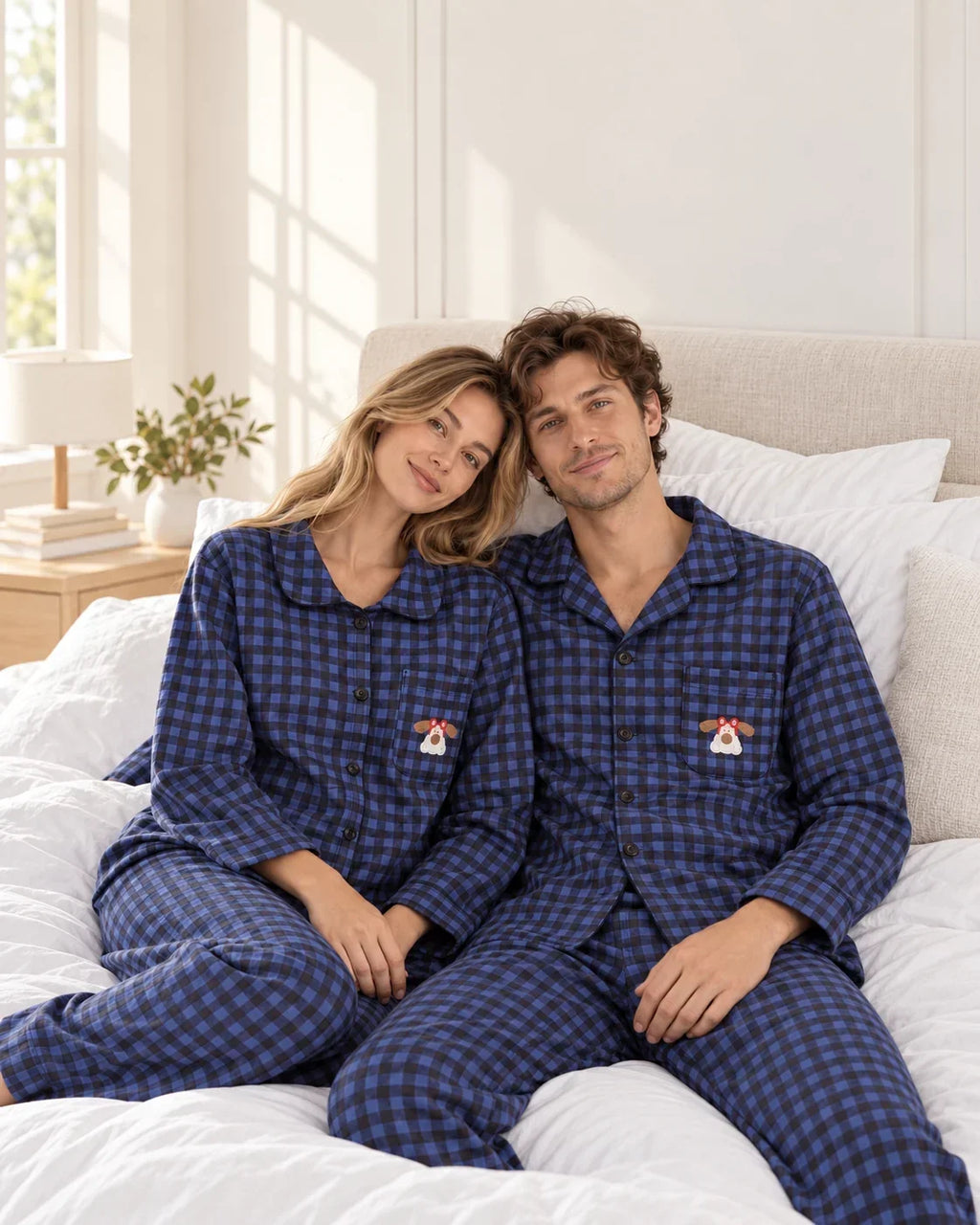 Ellis blue and black plaid matching pajama set with embroidered dog pocket - view 5