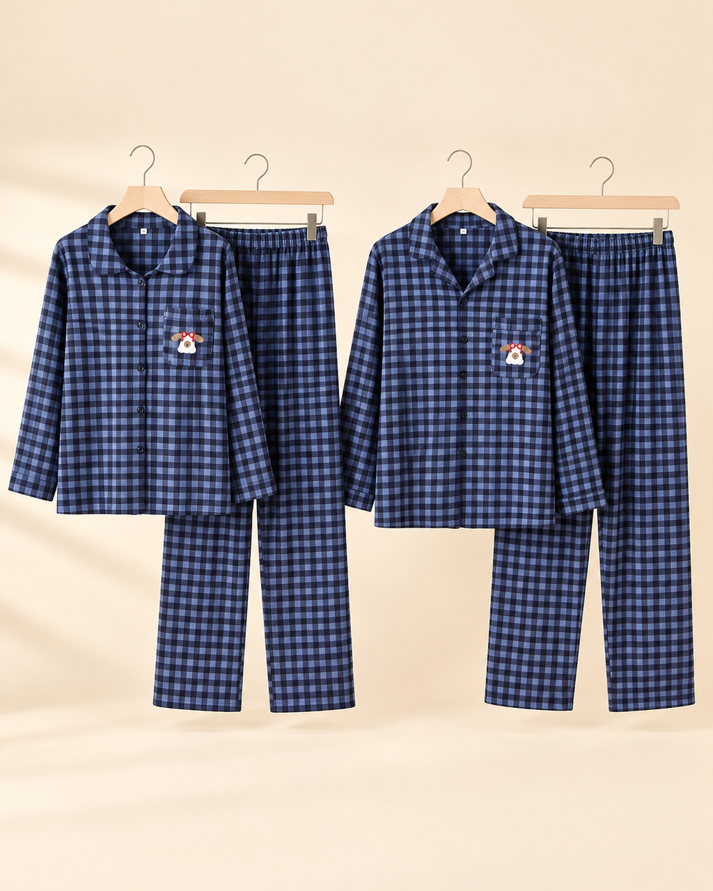 Ellis blue and black plaid matching pajama set with embroidered dog pocket - view 6