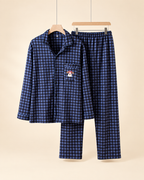 Ellis blue and black plaid matching pajama set with embroidered dog pocket - view 7