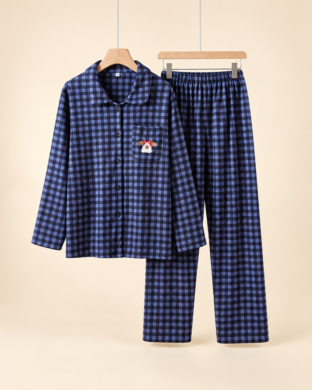 Ellis blue and black plaid matching pajama set with embroidered dog pocket - view 8