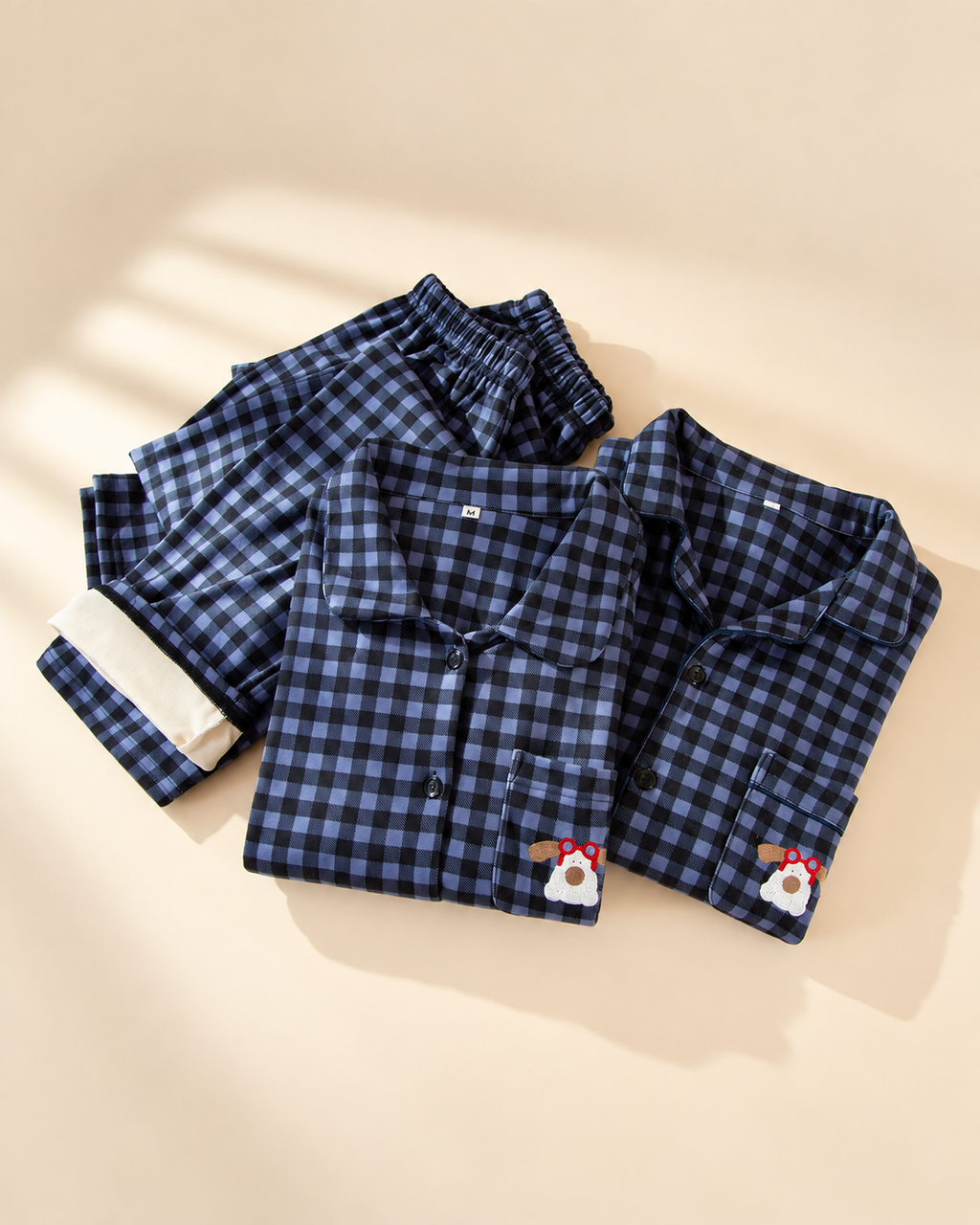 Ellis blue and black plaid matching pajama set with embroidered dog pocket - view 9