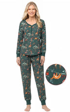 Family wearing matching green safari animal print Christmas pajamas - view 10
