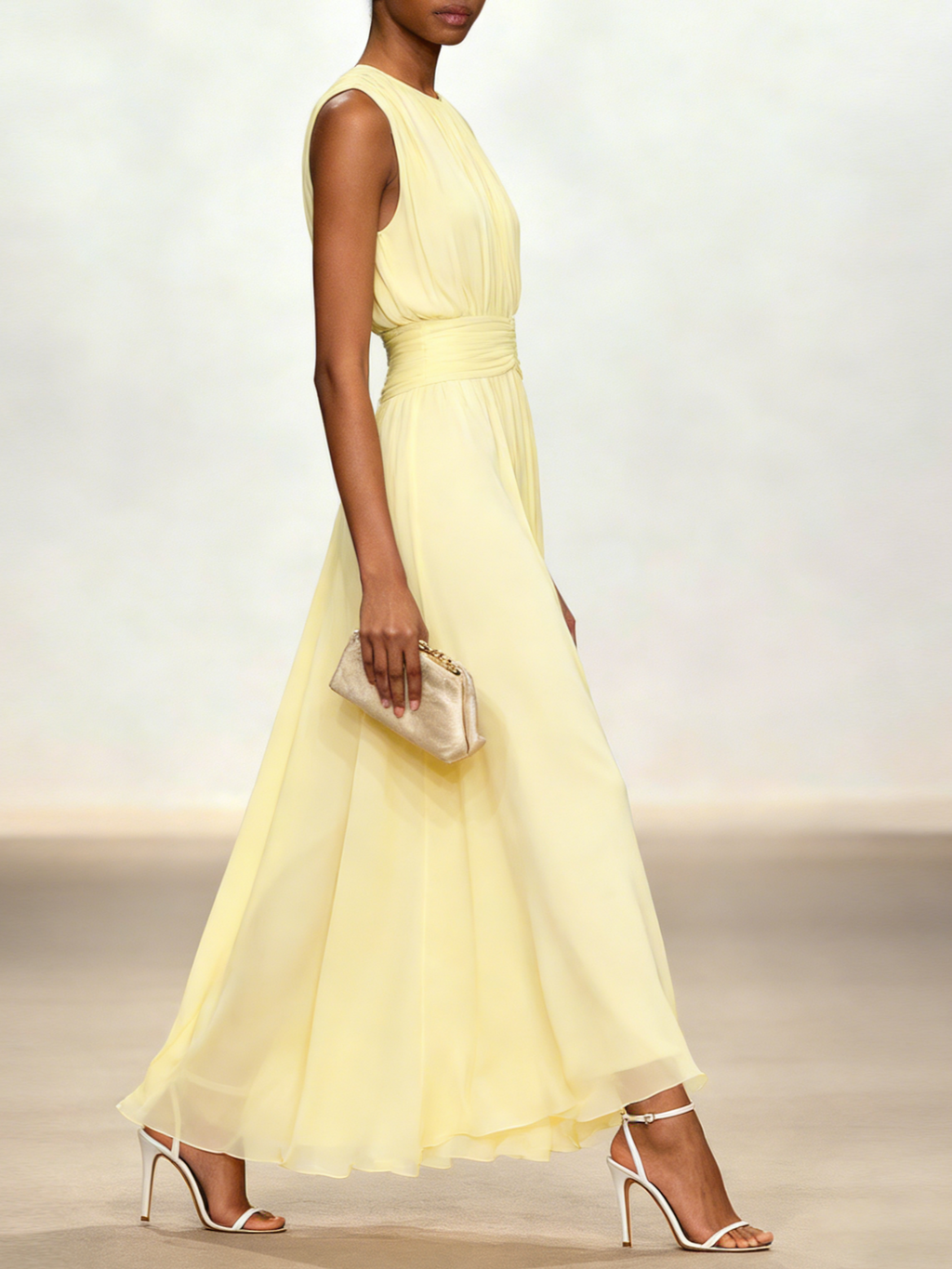 Sunny | Ruched Chiffon A-Line Maxi Dress oaklynwear
