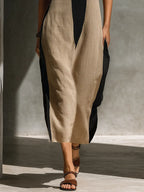 Tanya | Women's Black And Beige Cotton Blend Halter Neck Midi Dress oaklynwear