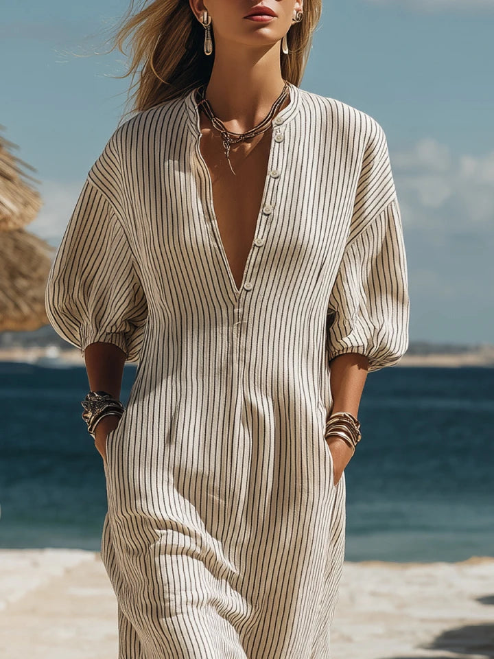 Frances | Striped Button-Down Midi Dress oaklynwear