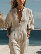 Frances | Striped Button-Down Midi Dress oaklynwear