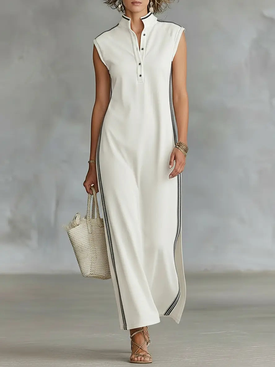 Jordan | Women's Minimalist Athletic-Style Sleeveless Henley Maxi Dress oaklynwear