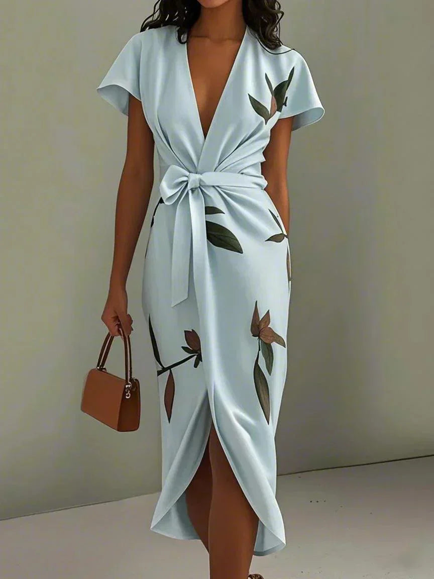 Vivienne | Printed Tie Waist Midi Dress oaklynwear