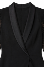 Blazer-style bodycon dress with shawl collar, sheer floral lace sleeves and lace skirt panel - view 7