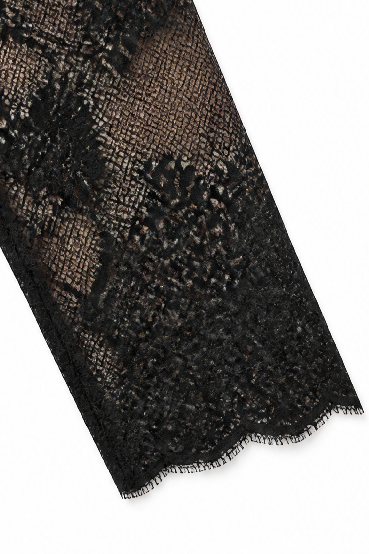Blazer-style bodycon dress with shawl collar, sheer floral lace sleeves and lace skirt panel - view 8