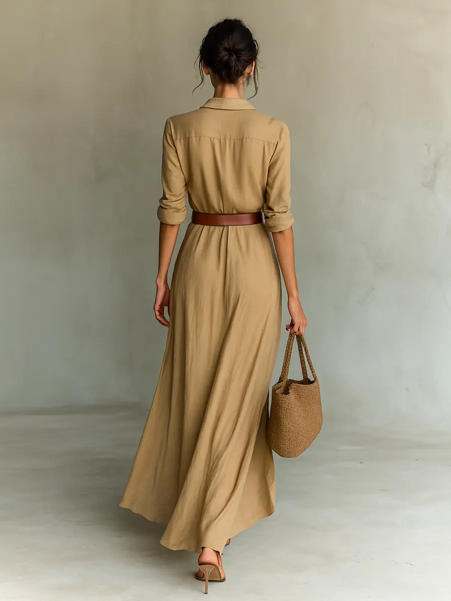 Helena | Ladies Lapel Single Breasted Long Sleeve Belted Maxi Dress oaklynwear