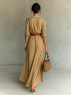 Helena | Ladies Lapel Single Breasted Long Sleeve Belted Maxi Dress oaklynwear