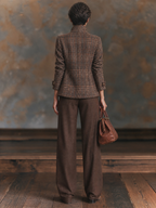 Womens brown plaid winter jacket with high stand collar and zip front - view 4