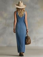 Demi | Button-Up Side-Slit Denim Maxi Dress oaklynwear