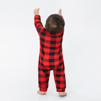 Family wearing matching red and black buffalo plaid Christmas pajamas - view 13