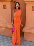 Giselle one shoulder draped maxi wedding guest dress with side knot