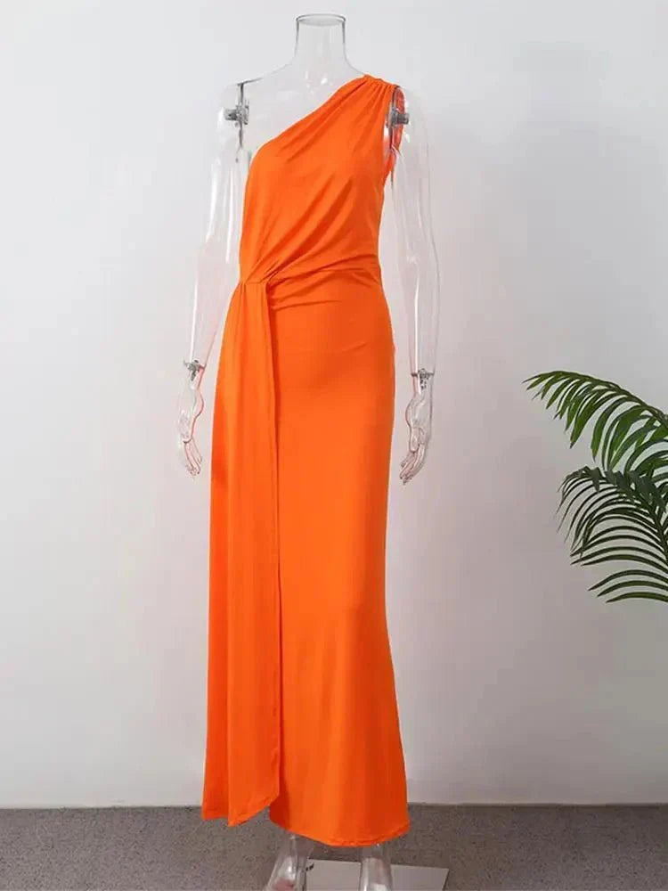 Giselle one shoulder draped maxi wedding guest dress with side knot - view 6