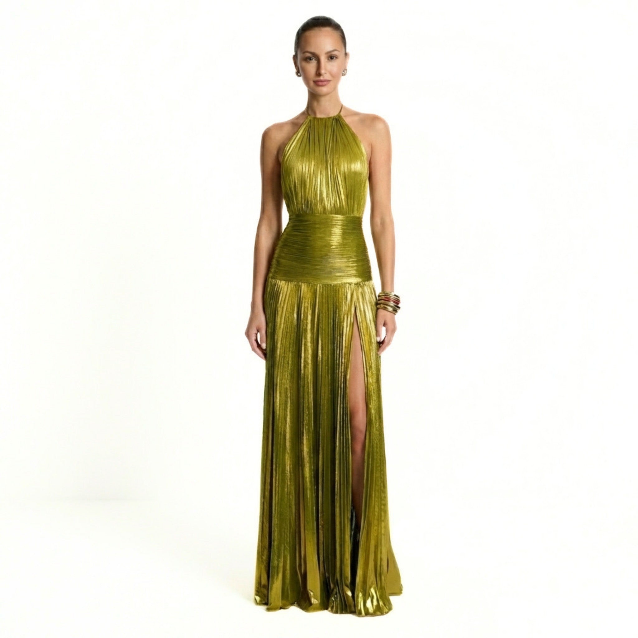 Donna | Women's Pleated Halter Maxi Dress oaklynwear