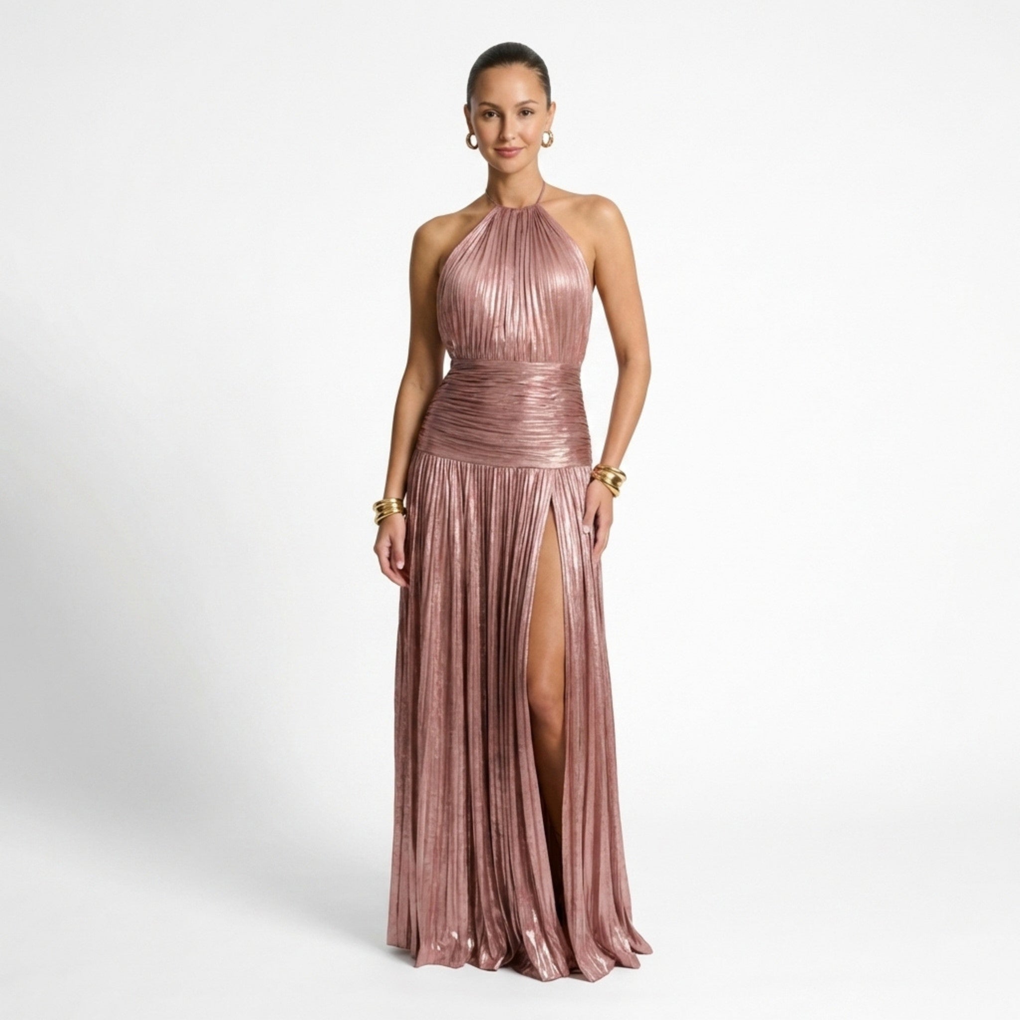 Donna | Women's Pleated Halter Maxi Dress oaklynwear