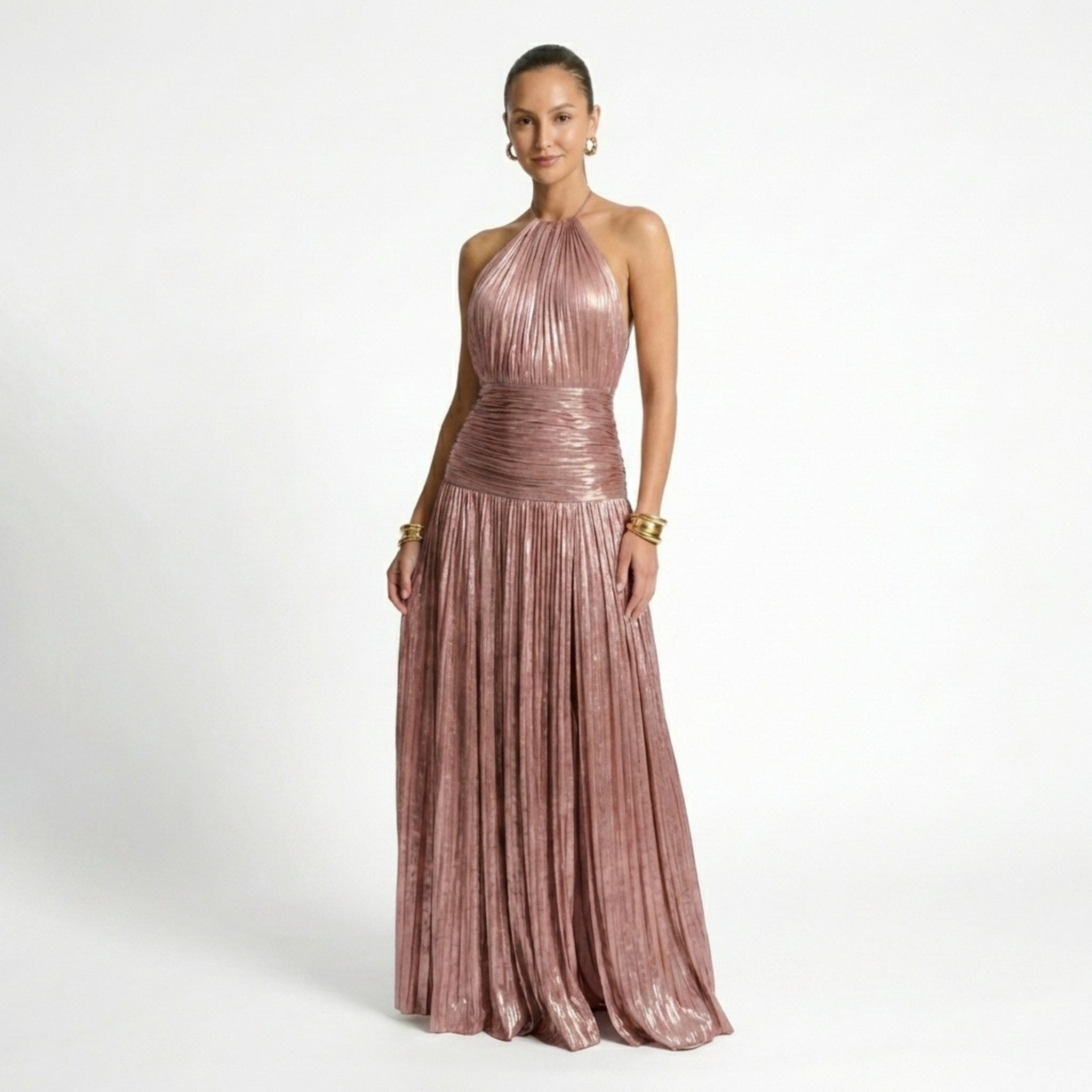 Donna | Women's Pleated Halter Maxi Dress oaklynwear