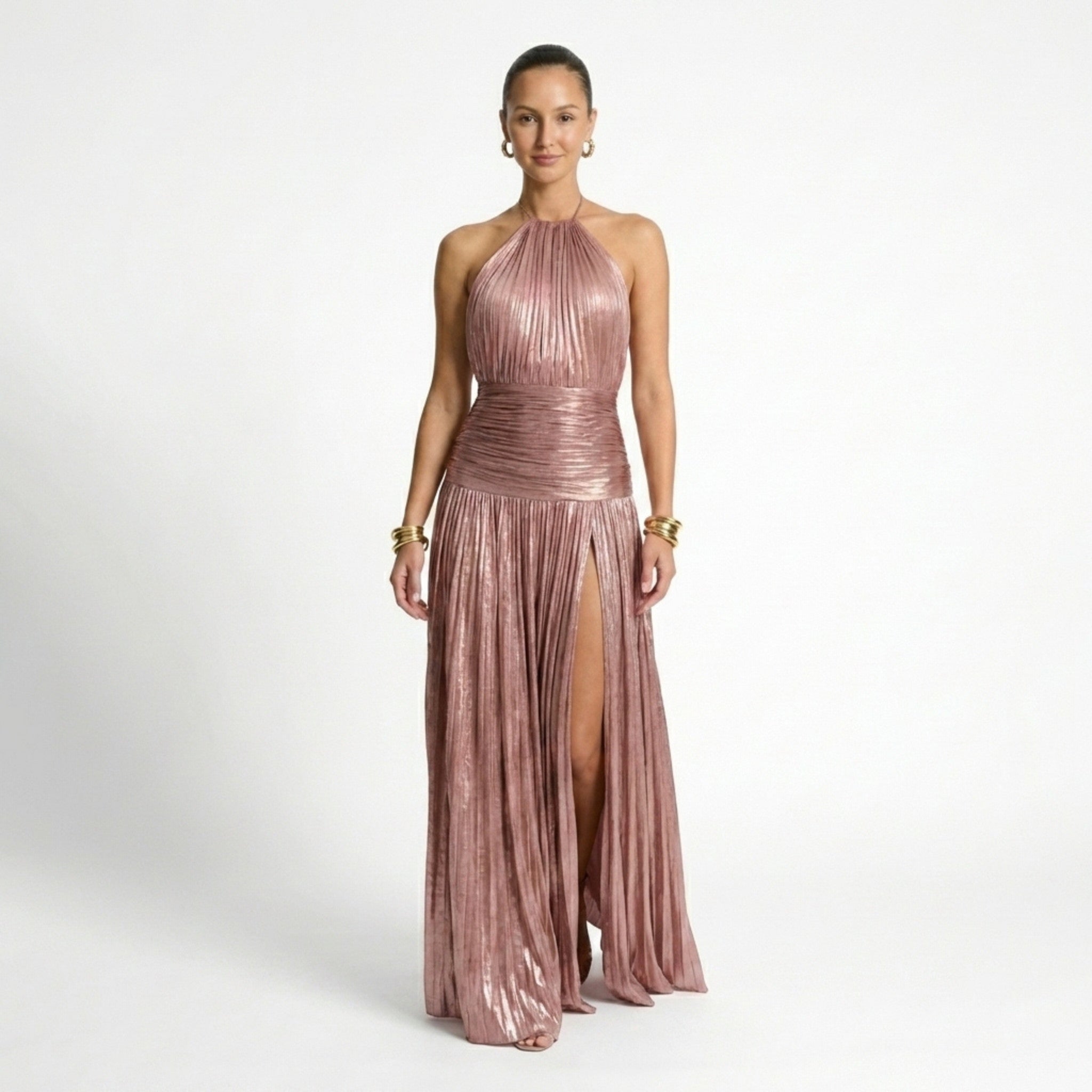 Donna | Women's Pleated Halter Maxi Dress oaklynwear
