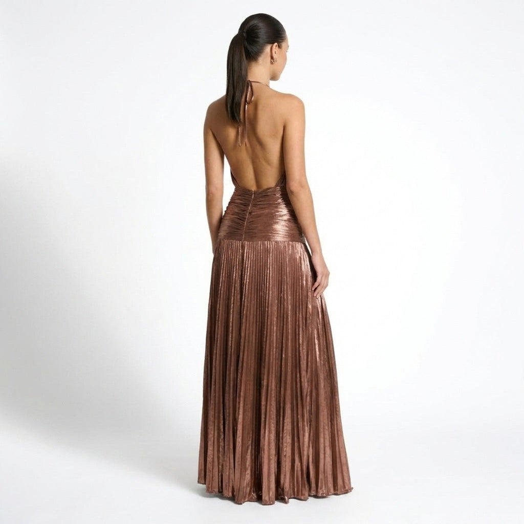 Donna | Women's Pleated Halter Maxi Dress oaklynwear