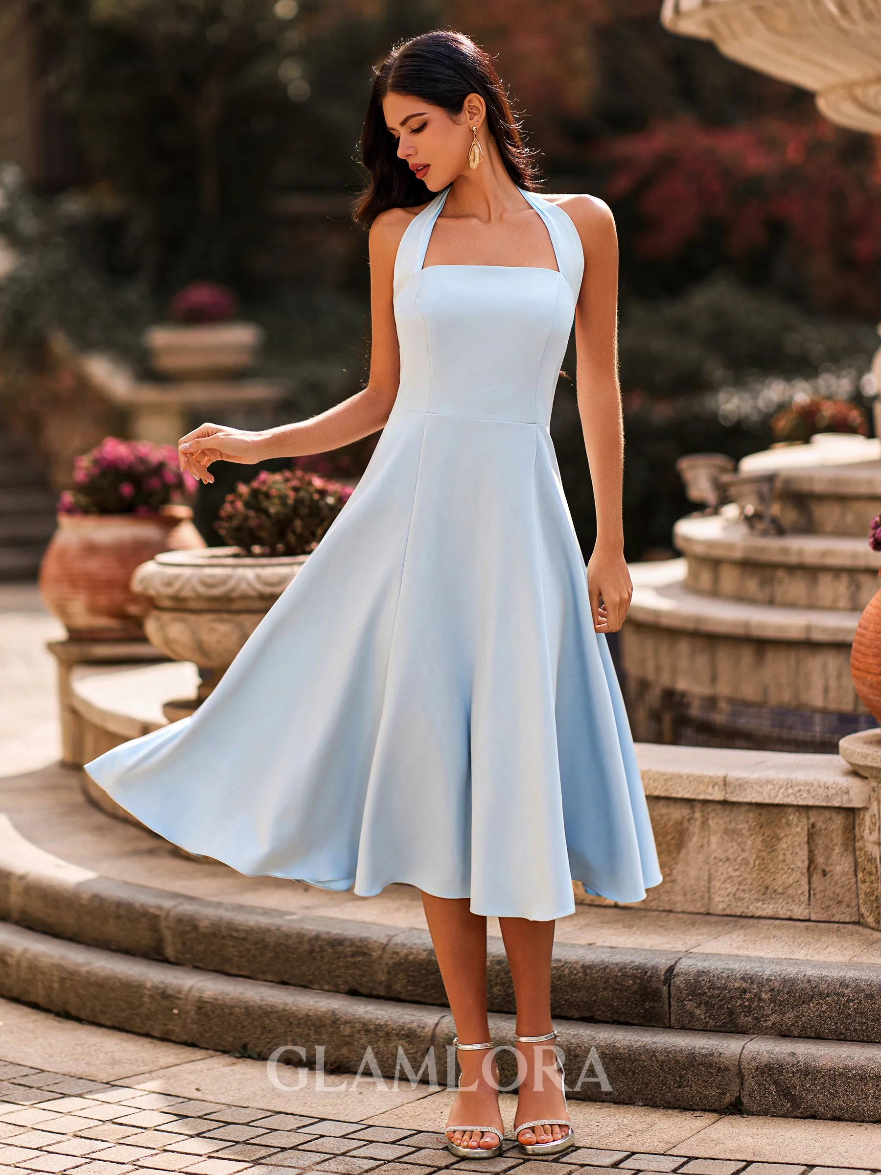 Splendid | Halter Bow A-Line Tea Length Dress oaklynwear