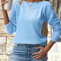 Women's knit pullover sweater with openwork sleeves and ribbed boat neckline - view 10