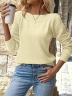 Women's knit pullover sweater with openwork sleeves and ribbed boat neckline - view 5