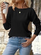 Women's knit pullover sweater with openwork sleeves and ribbed boat neckline - view 8