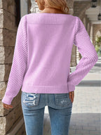 Women's knit pullover sweater with openwork sleeves and ribbed boat neckline - view 9