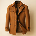 Men's winter coat with built-in zip insert, ribbed collar and button front - view 2