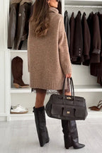 Oversized turtleneck sweater dress with lace trim hem - view 10